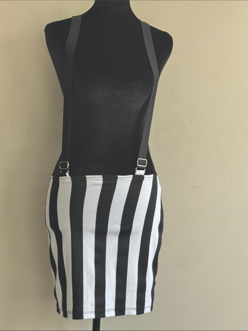 Black & White Striped Suspender Mini Skirt